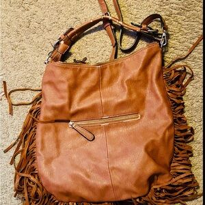 Fringe Tan Leather Shoulder Bag